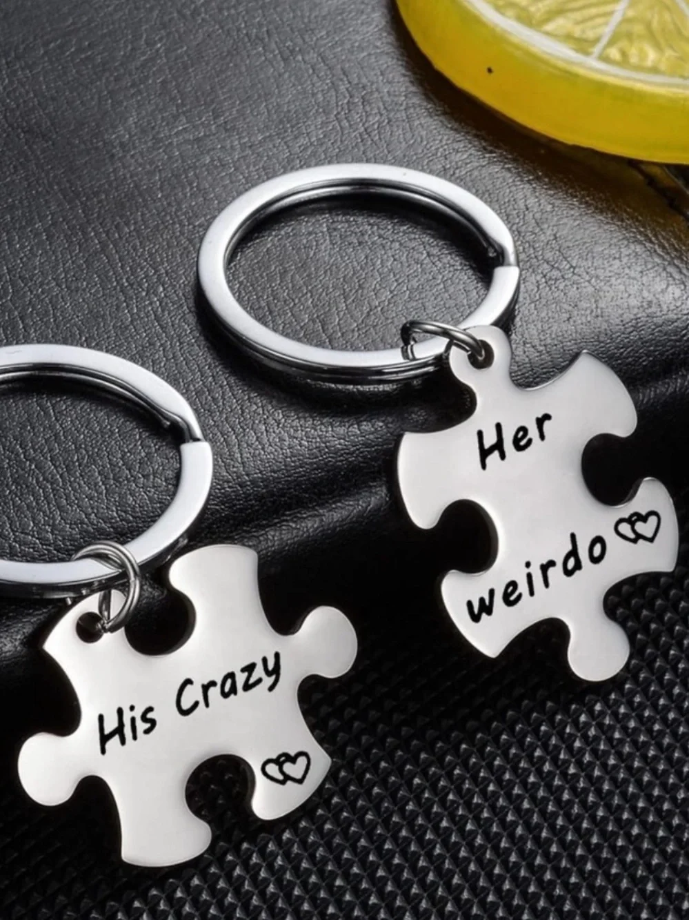🪷 His Crazy / Her Weirdo Puzzle Keychain Set - Silver Tone